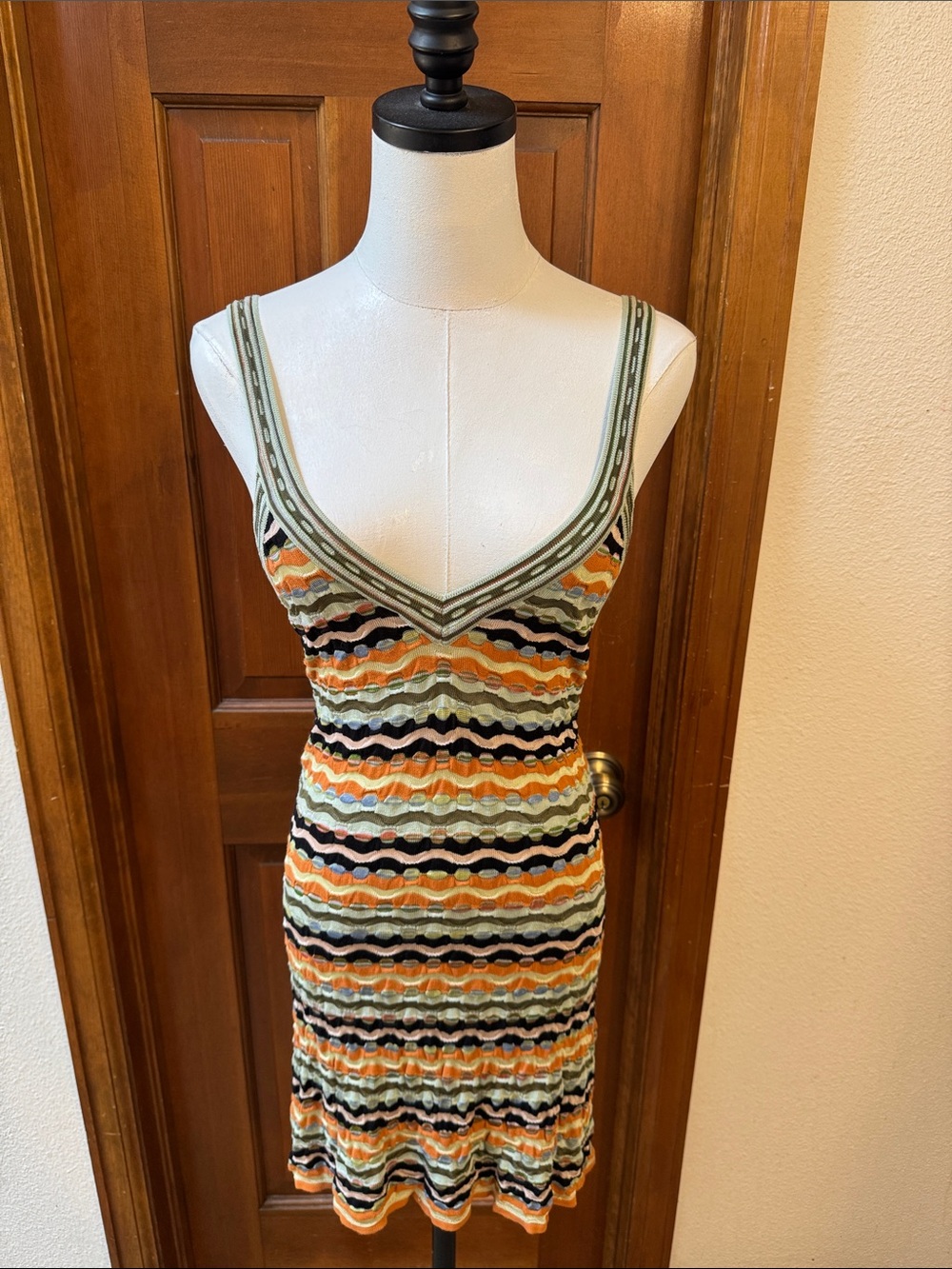 Missoni Multicolor Wave Knit Mini Dress in Orange, Sage Green & Black Size 6